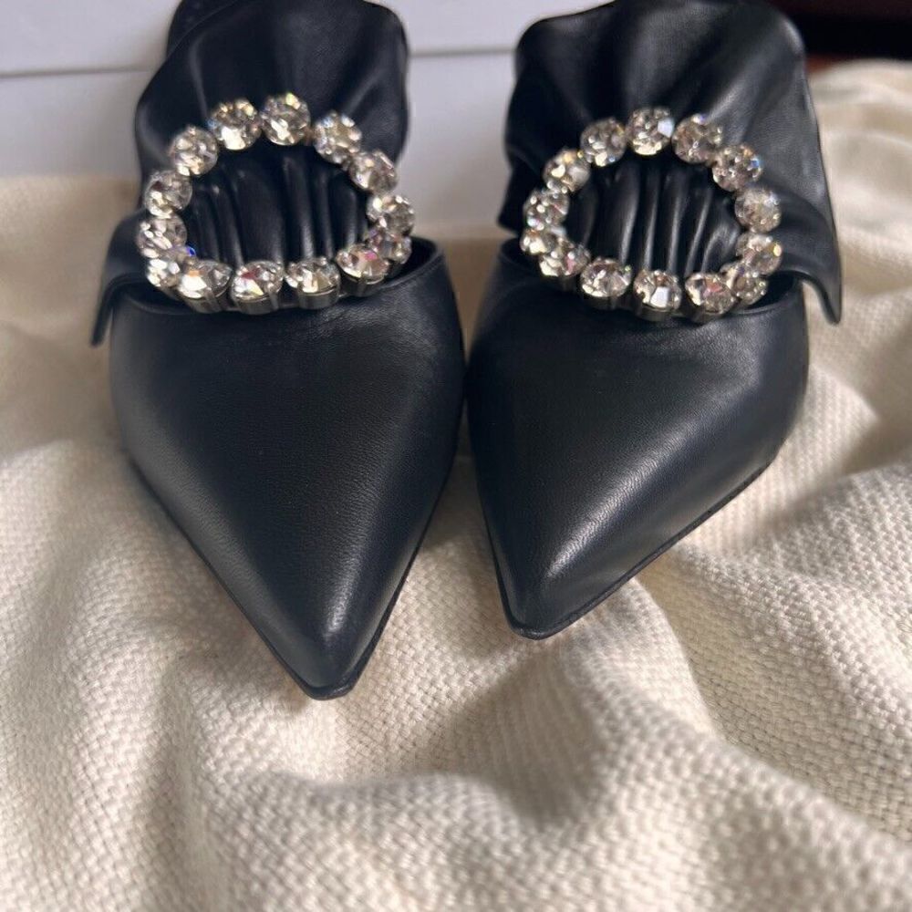 Manolo Blahnik Capitana Leather Buckle Mules Black 36 NEW - Picture 9 of 14